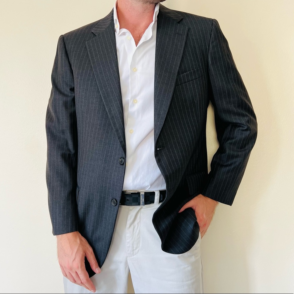 Brooks brothers grey striped blazer jacket hand tailored 100% wool